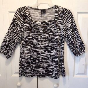 New Directions Womens Black/White Zebra Print 3/4 Sleeve Blouse Size Large